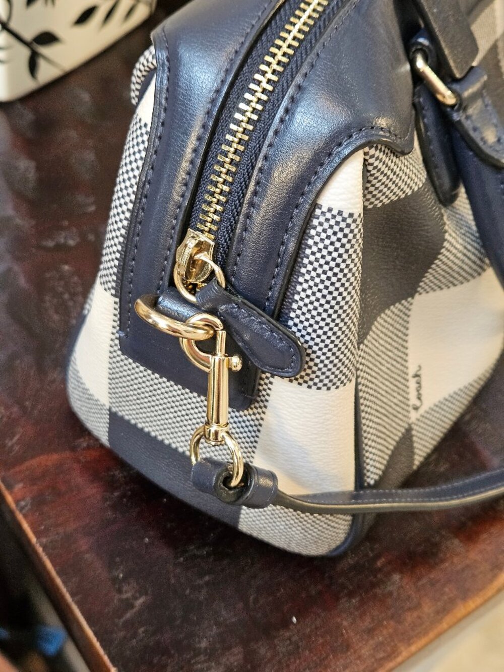 Women's Coach Mini-Bennett Satchel, Midnight Blue Plaid - Picture 13 of 16